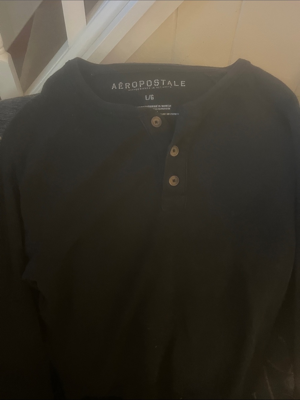 Aeropostale Men's Black Long Sleeve Henley